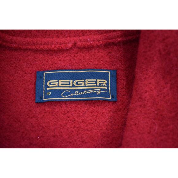 GEIGER Boiled Wool Jacket Blazer Red Sz 40/10 Silver Buttons Classic Academia - Picture 3 of 14